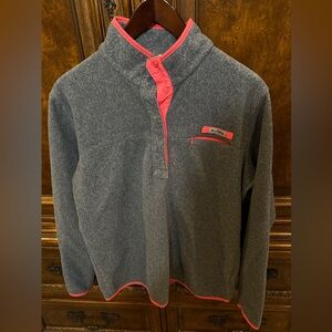 Women’s XL Columbia gray pullover quarter snap up jacket with coral trim.